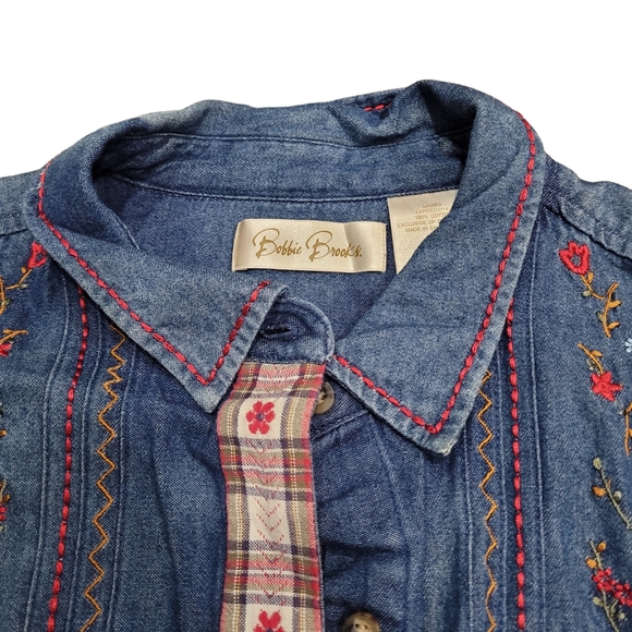 Bobbie Brooks Vintage 90s Streetwear Embroidery Leaves Denim Button down Shirt - Picture 3 of 4